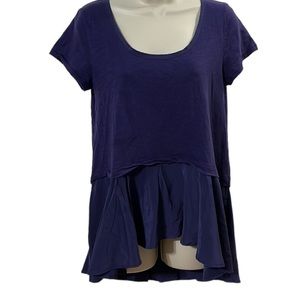 Anthropologie Postage Stamp Label Shirt Purple Top Short Sleeves Small